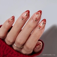BTArtbox French Tip Press On Nails Almond - Red Press On Nails with Cherry Design, Short Almond Stic