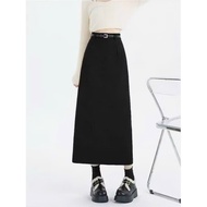 TitiStore95 A-line skirt 80cm long with pockets and slit in the back in felt fabric ms604