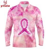 (yitaia) Men golf polo shirts pink tie dye breast cancer awareness golf tournament golf tops for men long sleeved