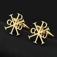 Chi-Rho Alpha Omega Christianity Cufflinks for Men Women Shirt Clasp Stainless Steel Faith Amulet Je