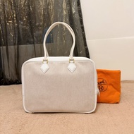 🍒Hermes plume32 白色皮革/帆布拼接款 2F260110-2