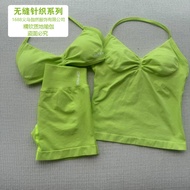 DFYNE New Style Fluorescent Green Halterneck Bra Shorts v-Neck Vest Three-Piece Set Sports Yoga Fitn
