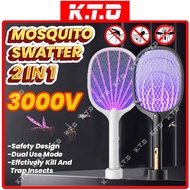 Electronic Insect Racket Dual Mode Killer Mosquito Swatter 2 In 1 Rechargeable Handheld Racket / Rak