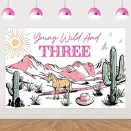 Western Cowgirl 3rd Birthday Decorations Young Wild and Three Backdrop Banner 4.92 * 3.28ft Western 