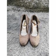 Suede Beige Ankle Strap Block Heels