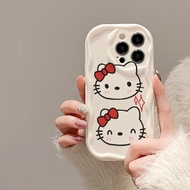 Samsung A25 5G A05 G991 S23 Ultra Cute Hello Kitty Case Wavy Edge Cream Color Soft Silicone Shockpro