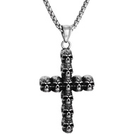 Skull Cross Necklace 316L Stainless Steel Skull Pendant Retro Cross Jewelry Men Christmas Gift Fathe