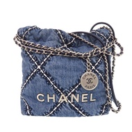 香奈兒 Chanel 22 鏈條絎縫牛仔迷你肩包 藍色 銀色 1170 [二手] 香奈兒