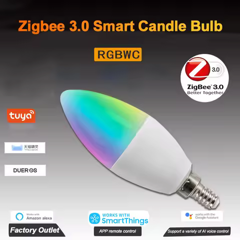 Tuya Zigbee Smart Lights Bulb RGBCW 5W E12 E14 LED Lamp Bulbs Smart Home For Home Voice Control Via 