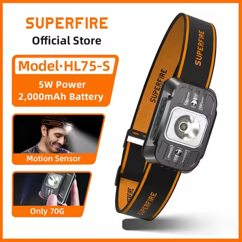 SUPERFIRE HL75 Mini LED Rechargeable Headlamp High power led flashlight USB C Sensor Headlight Porta