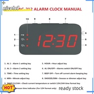 NICO Multifunction Mirror Alarm Clock LED Mirror Snooze Wireless thermometer Table Clock