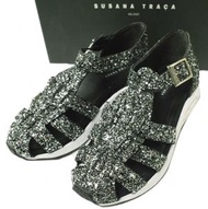 SUSANA TRACA 義大利製亮片運動鞋涼鞋 6459GL 36碼（23公分）黑色廓爾喀綁帶鞋 [全新] [二手] [SUSANA TRACA]