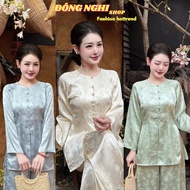 Pagoda outfit set, blue outfit set, temple outfit set, high quality damask blue shirt and pants set