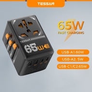 TESSAN Universal Travel Adapter Worldwide, 65W GaN International Plug Adaptor with 2 USB C 2 USB A