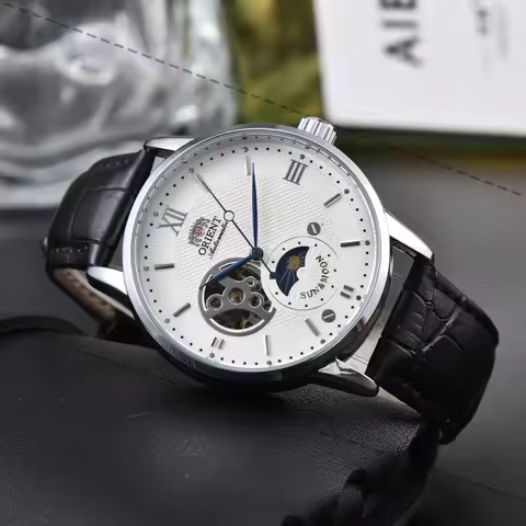 Orient Series Men's Mechanical Watch with Sun, Moon, and Star Skeleton Design Ultra-Thin Model Full 