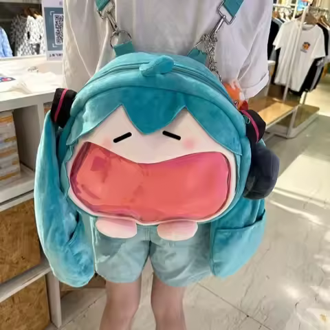 Hatsune Miku Shoulder Bag Backpack Cute Anime Girl Plush Cartoon Kawaii Knapsack Student Bag Packet 