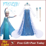 Elsa Costume Frozen Disney Princess Blue Dress For Kids Girl Mesh Sequin Tulle Gown Halloween Christmas Birthday Gift Party Wear