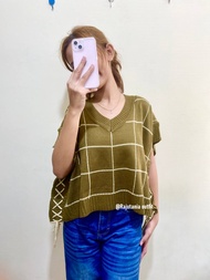 Rajutania Outfit Salvia Rompi Vest Rajut Wanita Motif Kotak Tali Samping Hitam Putih