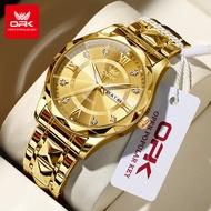 OPK Watch for Men Original Waterproof 2024 New Sale Casual Gold Stainless Steel Dual Calendar Large 