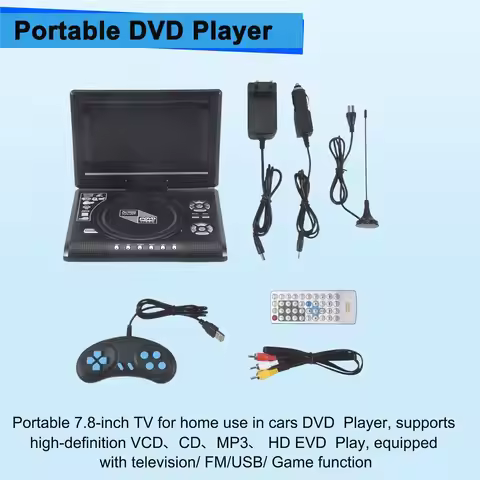 A77K Portable 7.8 Inch TV Home Car DVD Player HD VCD CD MP3 HD EVD Player with TV/FM/USB/Game Functi