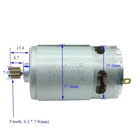 High Speed Large Torque RS-550 Motor 9 Teeth / 12 Teeth DC 10.8V 12V 14.4V 16.8V 18V 21V 25V for Ele