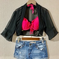 [Used Japanese] bolero jacket, thin black chiffon jacket, flared sleeves, size M/L, code 1780