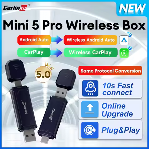New Mini 5 Pro CarlinKit 5.0 Android Auto CarPlay 2In1 Wireless Adapter Online Upgrade BT WiFi Auto 