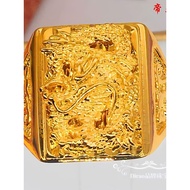 2025 New Style Vietnam Sand Gold Ring 999 Simulation Fake Gold Color Men's Live Adjustable Ring Genu
