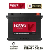 Voltex DIN62L 56219 (Korea) Maintenance Free Car Battery Suitable for Proton X50, Peugeot 206, 305, 308, 405, 407, 505