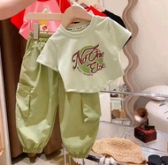 COD Setelan anak perempuan motif else baju kaos dan celana panjang cargo terbaru umur 1-5tahun