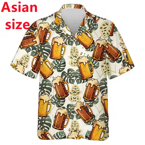 2025 New Beer Lovers Shirts For Men Clothes Harajuku Fashion Hawaiian Lapel Blouse Summer Aloha Beac