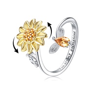 Jewenova S925 Sterling Silver Fidget Rings for Women Adjustable Open Ring Cubic Zirconia Sunflower Y