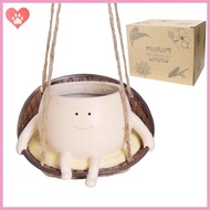 Amostlycute Flower Pot, Hanging Planter Swing Face Plant Pot, Resin Smile Face Planter, Hanging Swing Chair Planter Pot,