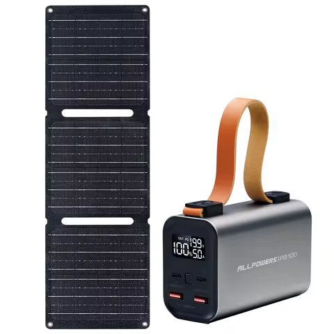 ALLPOWERS PB100 Powerbank and SP001 12V21W Solar Panel 24000mAh 4-Port Portable Charger with LED for