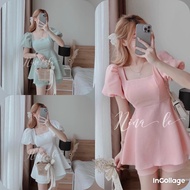 Cute women's outfit set: puff sleeve shirt with square neck and bow tie at the back with youthfulSho