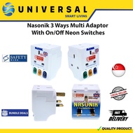 [SG SHOP SELLER] Nasonik 3 Ways Multi Adaptor With On/Off Switches