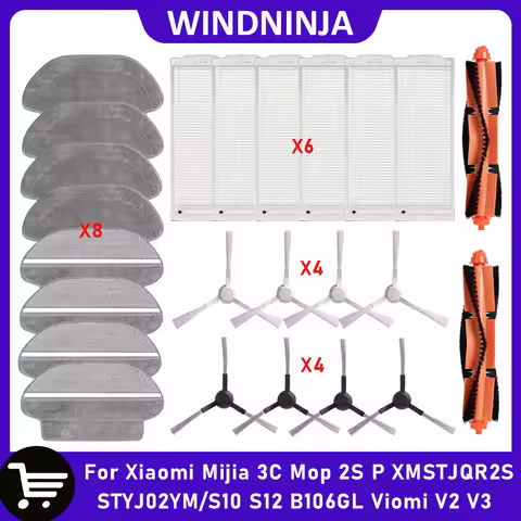 For Xiaomi Mijia Mop 2S XMSTJQR2S/S10 S12 B106GL Mop P 3C STYJ02YM Robot Vacuum Parts Main Side Brus