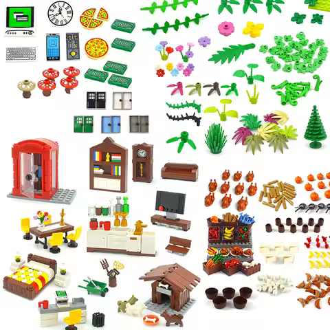 DIY City Food Fruit Small Gold Box Flowers trees Building Blocks Educational Toys Assembly Splicing 