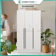 FurnitureFit Wardrobe / Almari Baju 3 Pintu / Almari Baju / White Wardrobe / Almari putih