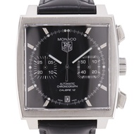 TAG TAG HEUER Monaco腕錶 CAW2110.FC6177，不鏽鋼錶殼搭配皮錶帶，自動上鍊，計時功能，黑色錶盤，男款 [二手]