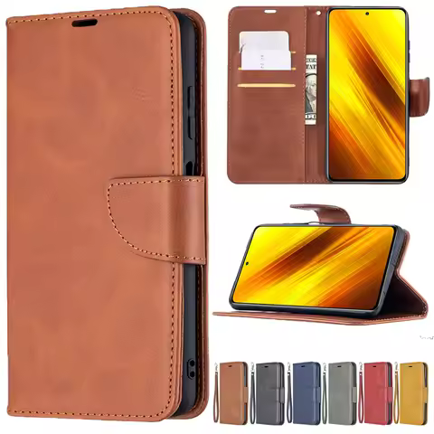 Flip Wallet Sheepskin Leather Case For Xiaomi Poco X5 Pro M5 X3 NFC F3 12T 11T Redmi 12C 11A 10C 9A 