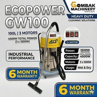 ECOPOWER GW100 100L Heavy Duty Industrial Wet & Dry Vacuum Cleaner (3 x 1500W Motors) -6 MONTH LOCAL
