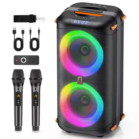 T27 Wireless Bluetooth Speaker, Karaoke Machine with 2 Microphone, Home Karaoke Party Speaker with L