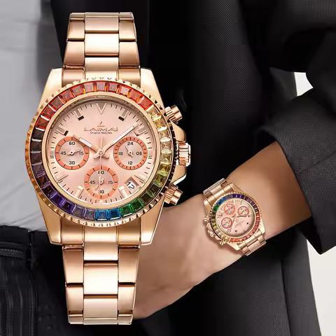 IBSO Luxury Top Brand Men/Women's Luminous Wristwatches Rainbow Diamonds Dial 30 Meters Water Resist
