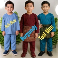 Teluk Belanga 🔥TEAL BLUE🔥ASH BLUE🔥RICH BROWN🔥Baju Malayu Budak Size -1y To 12y Kain Parel skin soft 