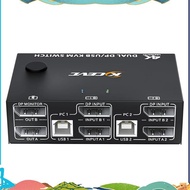 8K Dual Monitor KVM Switch,Displayport 1.4 KVM Switch 2 Monitors 2 Computers 8K 30Hz 4K 144Hz with 4