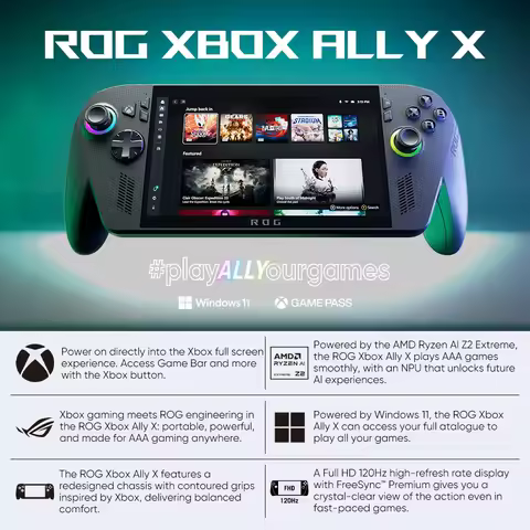 ROG Xbox Ally X 2025 Handheld Gaming PC AMD Ryzen AI Z2 Extreme 24GB LPDDR5X 1TB SSD Windows 11 120H
