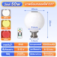 โคมไฟหัวเสา 50W/โซล่าเซลล์ (กลม) ปรับได้ 3 สี /ไฟสวนพลังงานแสงอาทิตย์ Solar lawn light Solar Garden