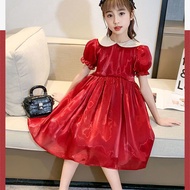 ALENA Cny Kids Clothes Girl Girls Dress Summer Dress 2024 New Childrens Doll Collar Veil Dress Littl