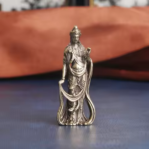 Collectable Chinese Brass Carved Kwan-yin Guan Yin Buddha Exquisite Small Statues Home Decoration Kn